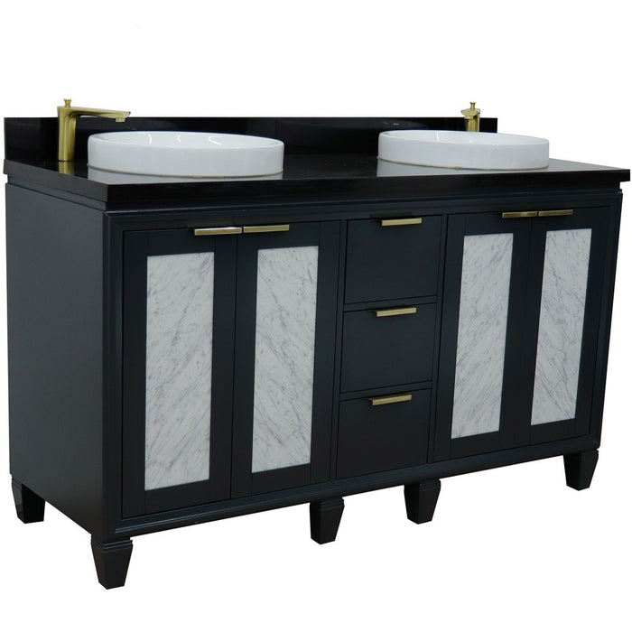 Bellaterra Home Trento 61" Double sink vanity in Dark Gray finish with Black galaxy granite and round sink