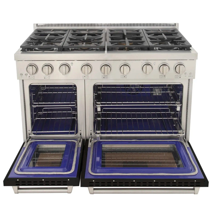 Kucht Professional 48-Inch 6.7 cu. ft. Propane Gas Range in Black with Silver Accents (KFX480/LP-BK)