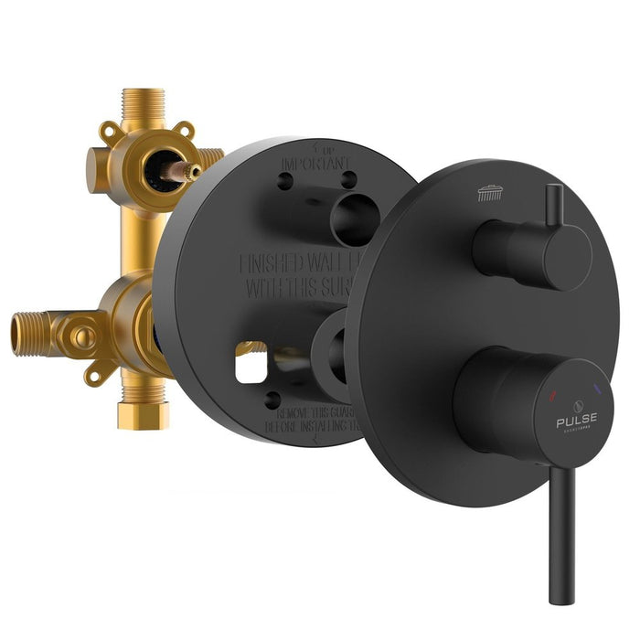 PULSE ShowerSpas Two Way Tru-Temp Pressure Balance 1/2" Rough-In Valve with Matte Black Trim Kit