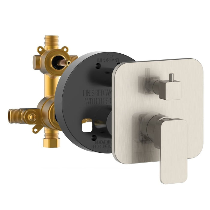 PULSE ShowerSpas Two Way Tru-Temp Pressure Balance 1/2" Rough-In Valve with Square Brushed Nickel Trim Kit