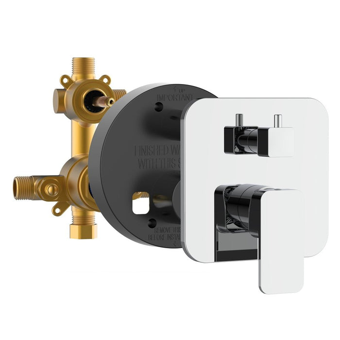 PULSE ShowerSpas Two Way Tru-Temp Pressure Balance 1/2" Rough-In Valve with Square Chrome Trim Kit