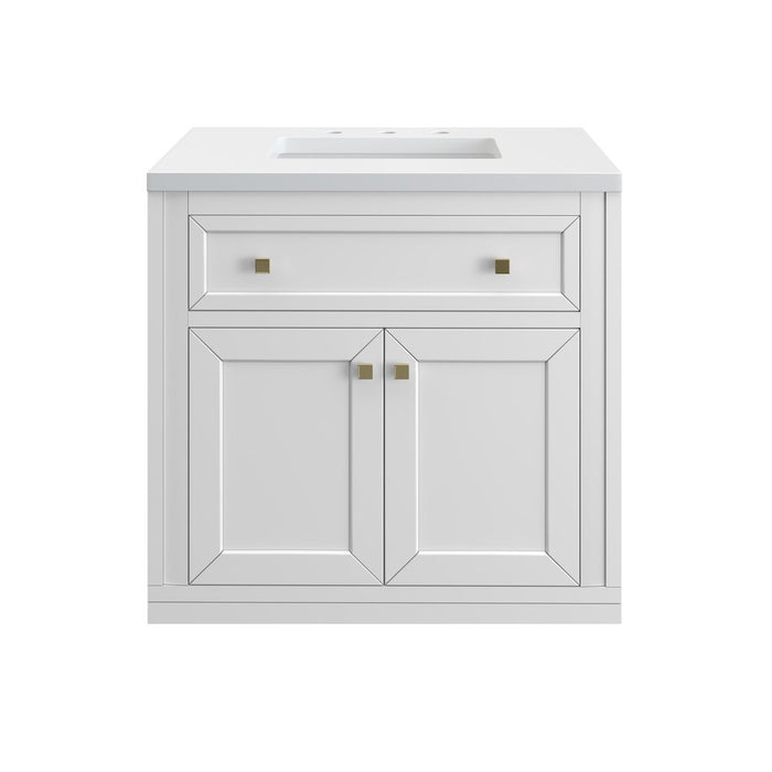 James Martin Vanities Chicago 30" Single Vanity, Glossy White w/ 3 CM White Zeus Top