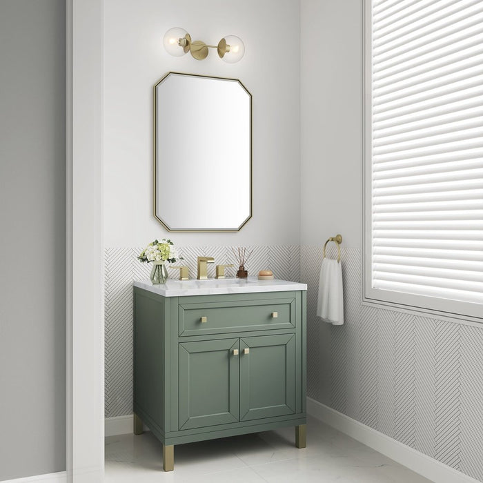 James Martin Vanities Chicago 30" Single Vanity, Smokey Celadon w/ 3 CM White Zeus Top