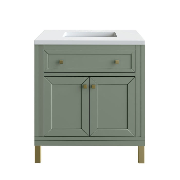 James Martin Vanities Chicago 30" Single Vanity, Smokey Celadon w/ 3 CM White Zeus Top