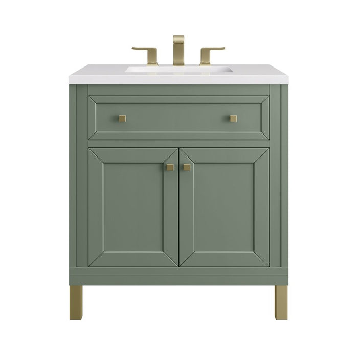 James Martin Vanities Chicago 30" Single Vanity, Smokey Celadon w/ 3 CM White Zeus Top