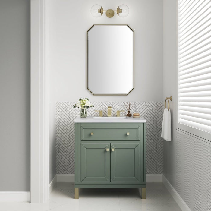 James Martin Vanities Chicago 30" Single Vanity, Smokey Celadon w/ 3 CM White Zeus Top