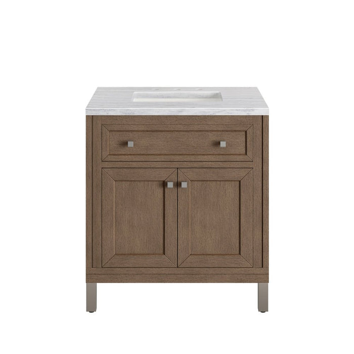 James Martin Vanities Chicago 30" Single Vanity, Whitewashed Walnut w/ 3 CM Vanity Top