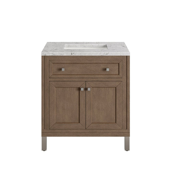 James Martin Vanities Chicago 30" Single Vanity, Whitewashed Walnut w/ 3 CM Vanity Top