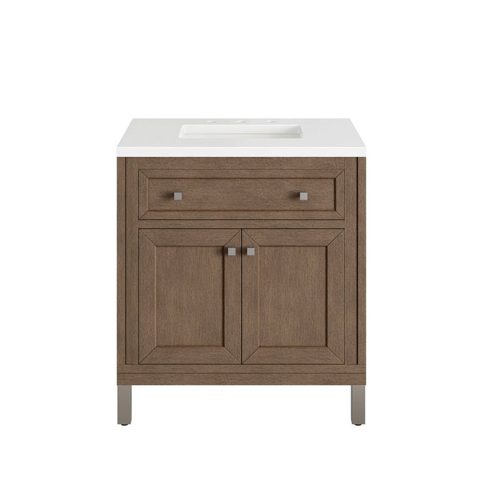 James Martin Vanities Chicago 30" Single Vanity, Whitewashed Walnut w/ 3 CM Vanity Top