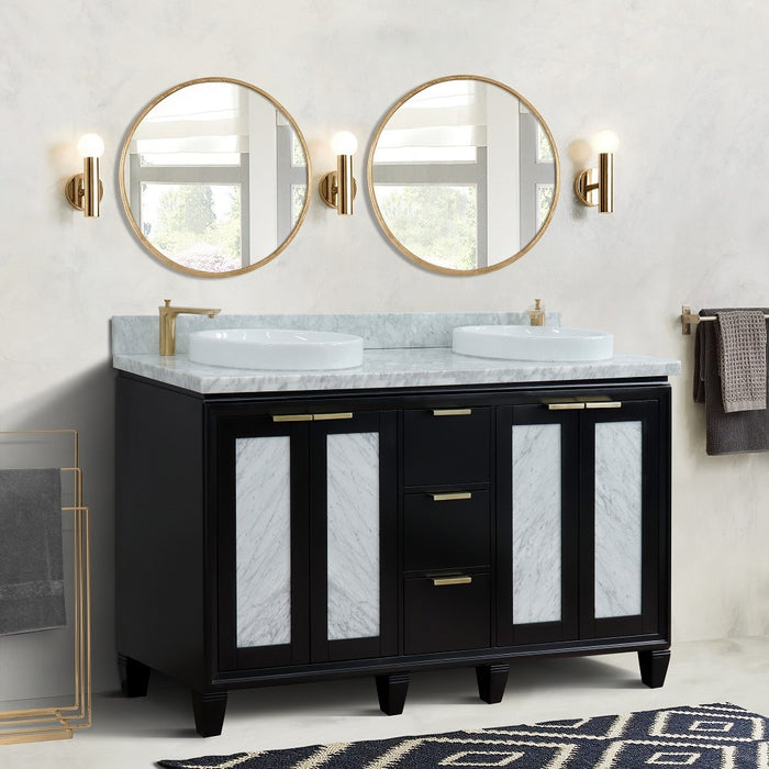 Bellaterra Home Trento 61" Double sink vanity in Black finish with White Carrara marble and round sink