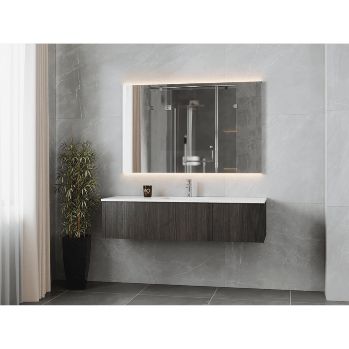 Legno 60" Carbon Oak Single Sink Bathroom Vanity with Mattee White VIVA Stone Solid Surface Countertop