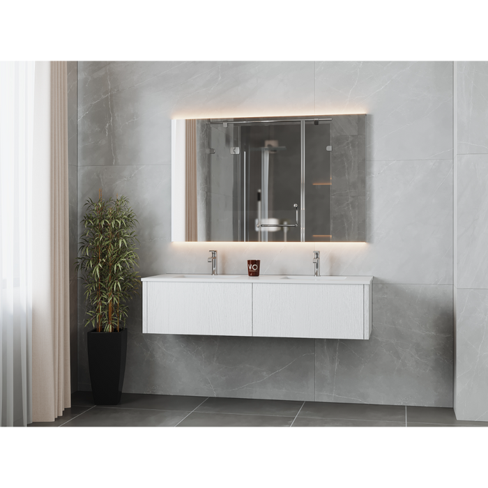 Legno 60" Alabaster White Double Sink Bathroom Vanity with Mattee White VIVA Stone Solid Surface Countertop