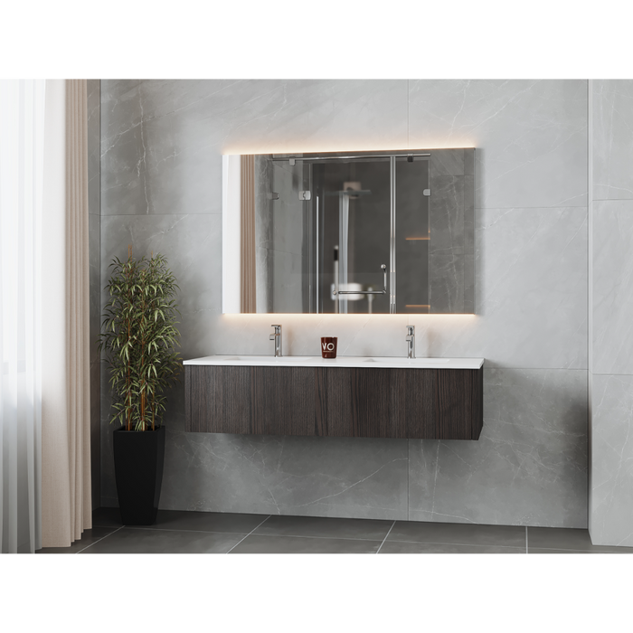 Legno 60" Carbon Oak Double Sink Bathroom Vanity with Mattee White VIVA Stone Solid Surface Countertop