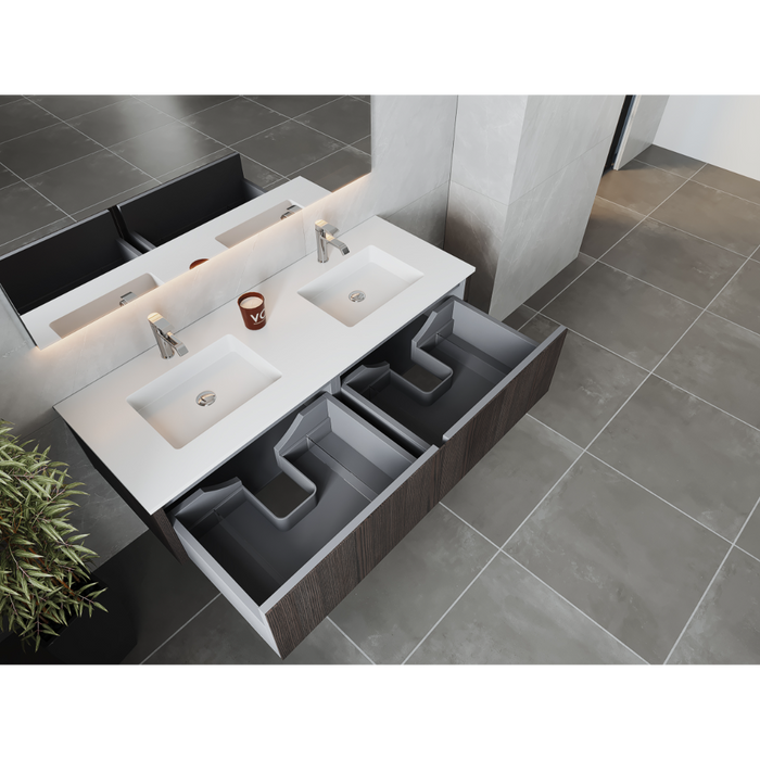 Legno 60" Carbon Oak Double Sink Bathroom Vanity with Mattee White VIVA Stone Solid Surface Countertop