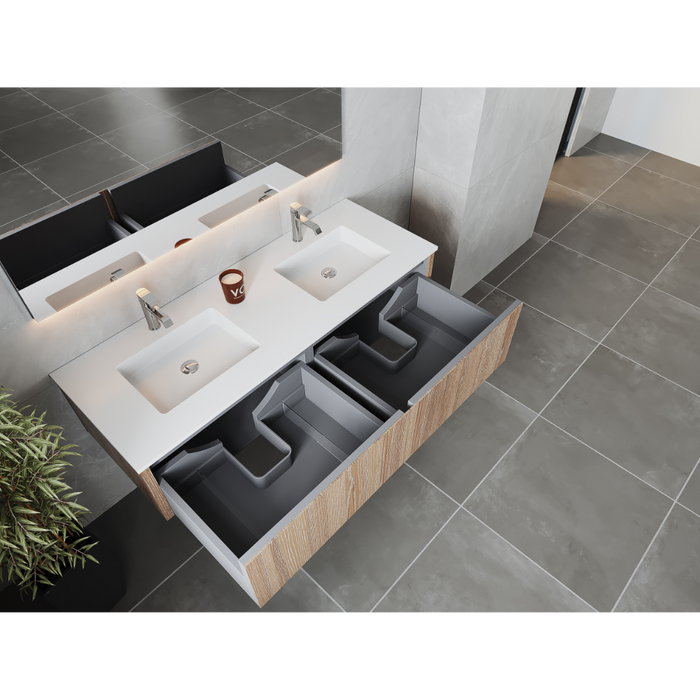 Legno 60" Weathered Grey Double Sink Bathroom Vanity with Mattee White VIVA Stone Solid Surface Countertop