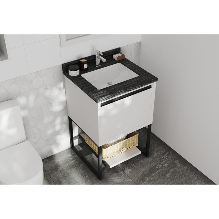 Alto 24" White Bathroom Vanity with Black Wood Marble Countertop