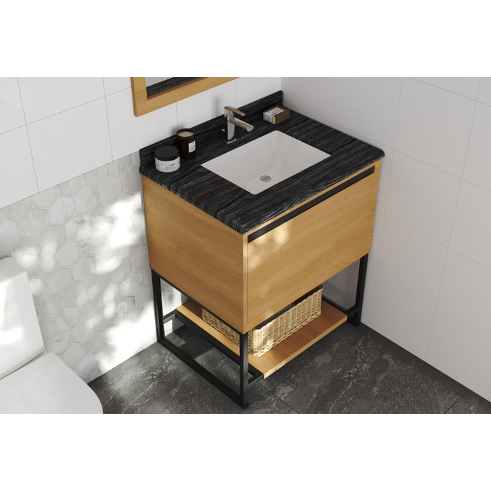 Alto 30" California White Oak Bathroom Vanity with Black Wood Marble Countertop