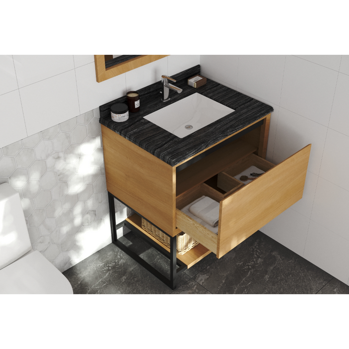 Alto 30" California White Oak Bathroom Vanity with Black Wood Marble Countertop