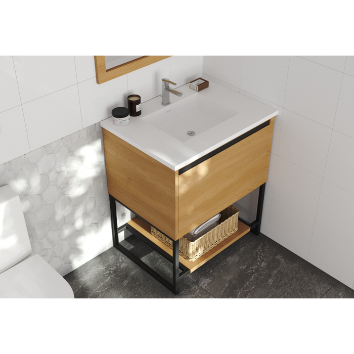 Alto 30" California White Oak Bathroom Vanity with Mattee White VIVA Stone Solid Surface Countertop