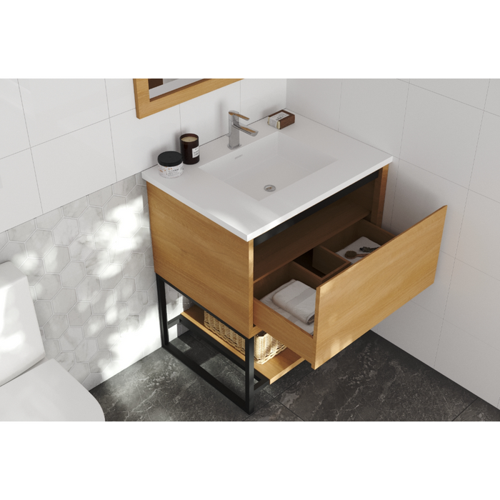 Alto 30" California White Oak Bathroom Vanity with Mattee White VIVA Stone Solid Surface Countertop