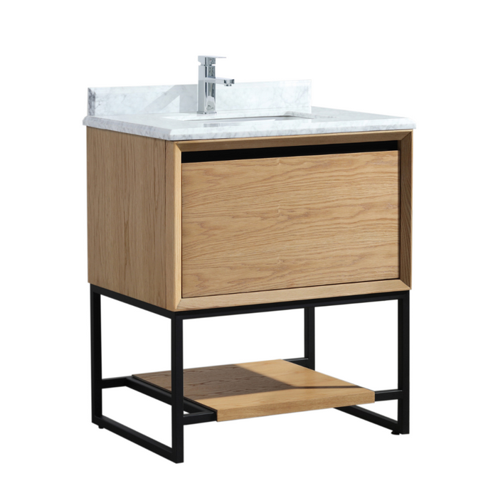 Alto 30" California White Oak Bathroom Vanity with White Carrara Marble Countertop