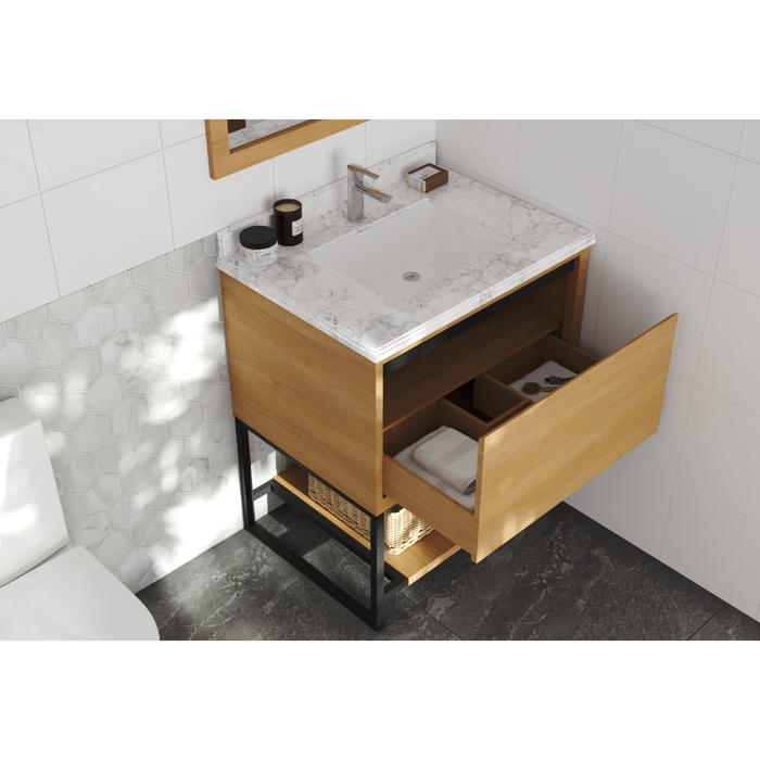 Alto 30" California White Oak Bathroom Vanity with White Carrara Marble Countertop