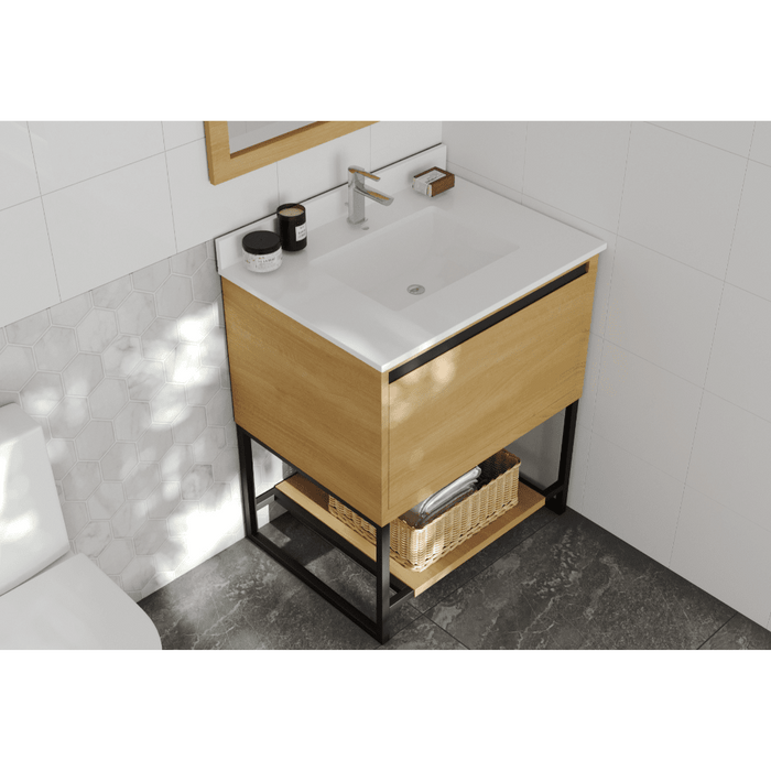 Alto 30" California White Oak Bathroom Vanity with White Quartz Countertop