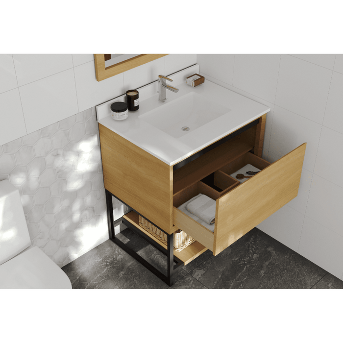 Alto 30" California White Oak Bathroom Vanity with White Quartz Countertop