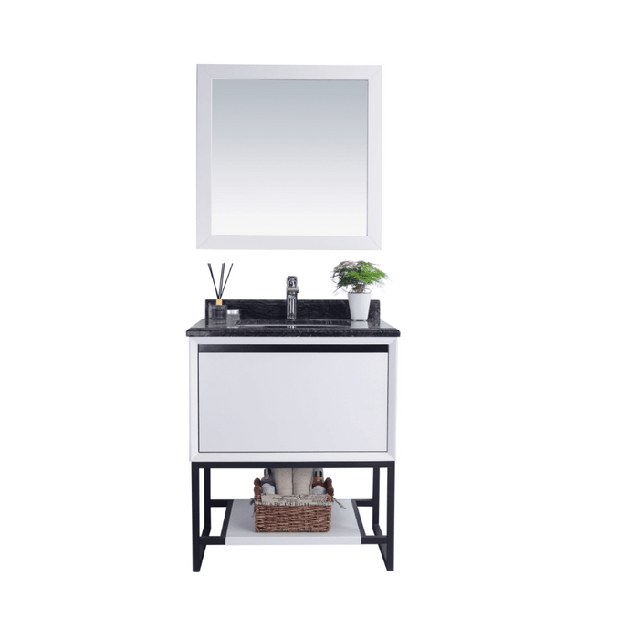 Alto 30" White Bathroom Vanity with Black Wood Marble Countertop