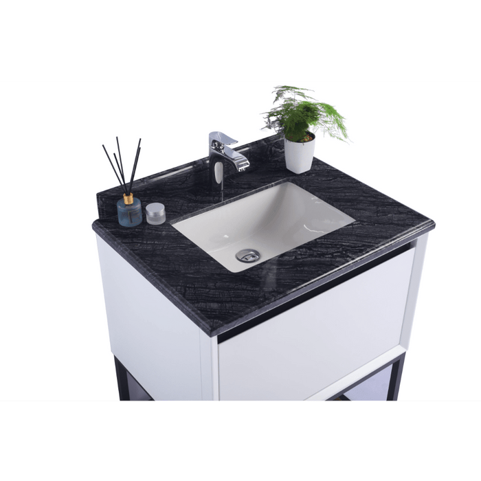 Alto 30" White Bathroom Vanity with Black Wood Marble Countertop