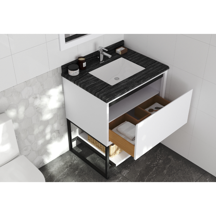 Alto 30" White Bathroom Vanity with Black Wood Marble Countertop