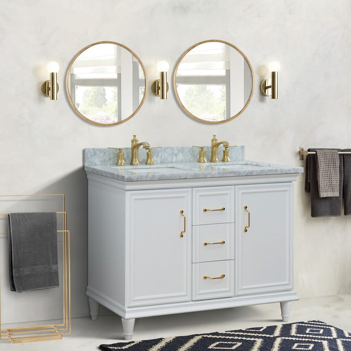 Bellaterra Home Forli 49" Double vanity in White finish with White Carrara and rectangle sink