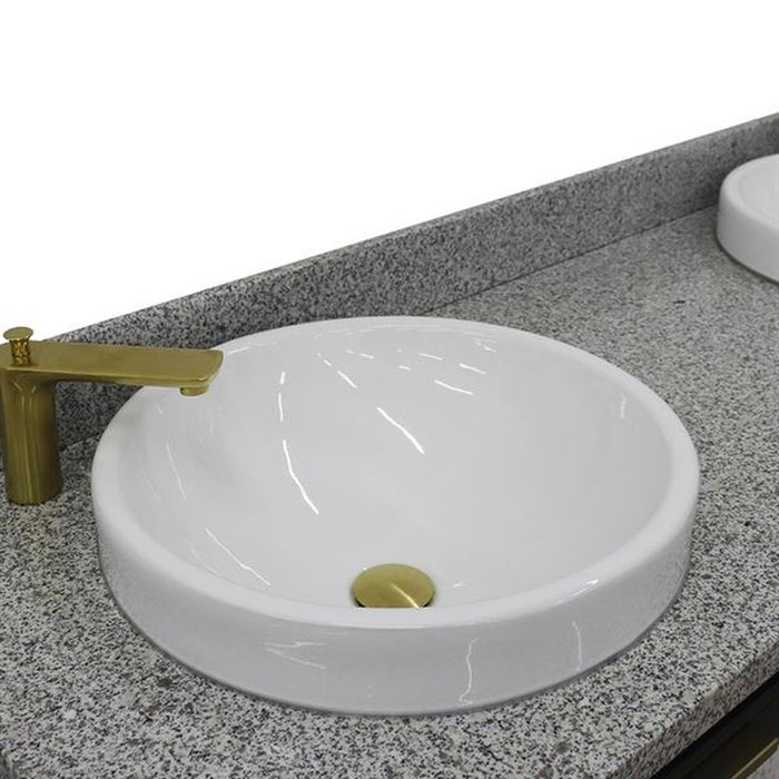 Bellaterra Home Trento 61" Double sink vanity in Dark Gray finish with Gray granite and round sink