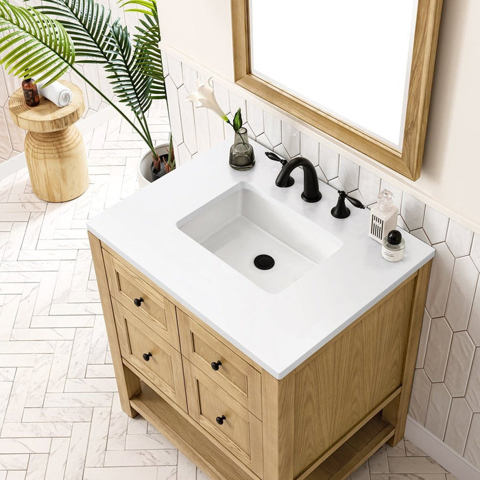 James Martin Vanities Breckenridge 30" Single Vanity, Light Natural Oak w/ 3 CM White Zeus Top