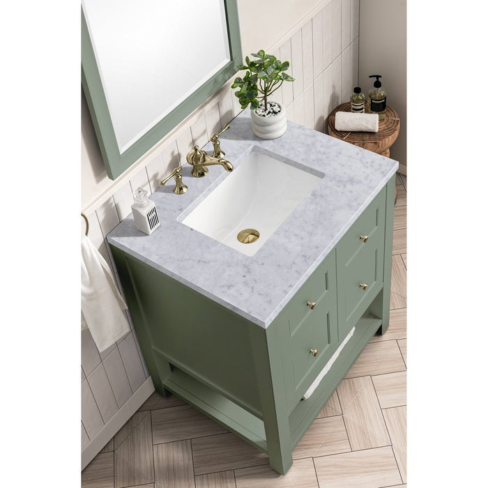 James Martin Vanities Breckenridge 30" Single Vanity, Smokey Celadon w/ 3 CM Carrara Marble Top