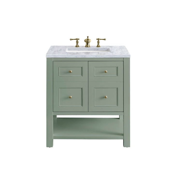 James Martin Vanities Breckenridge 30" Single Vanity, Smokey Celadon w/ 3 CM Carrara Marble Top