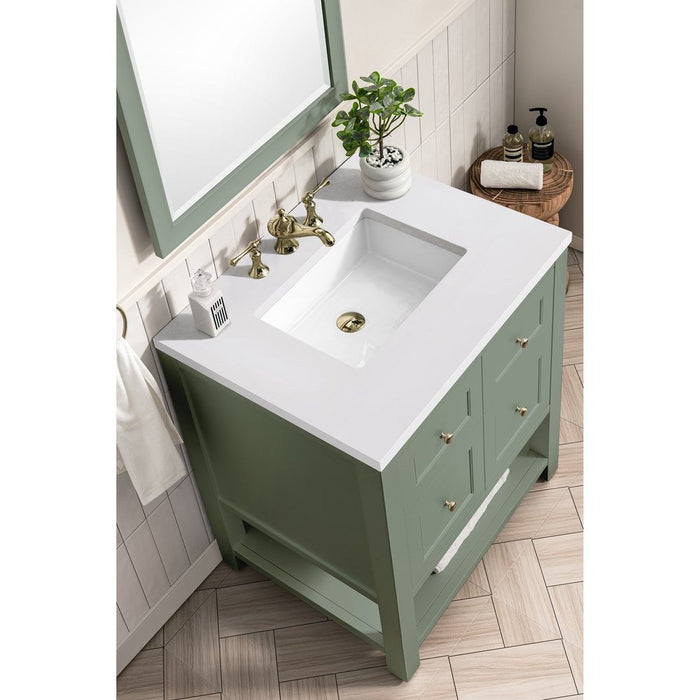 James Martin Vanities Breckenridge 30" Single Vanity, Smokey Celadon w/ 3 CM White Zeus Top