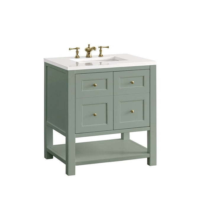 James Martin Vanities Breckenridge 30" Single Vanity, Smokey Celadon w/ 3 CM White Zeus Top