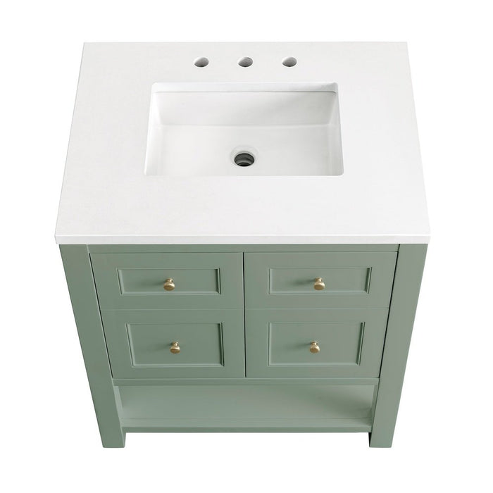 James Martin Vanities Breckenridge 30" Single Vanity, Smokey Celadon w/ 3 CM White Zeus Top