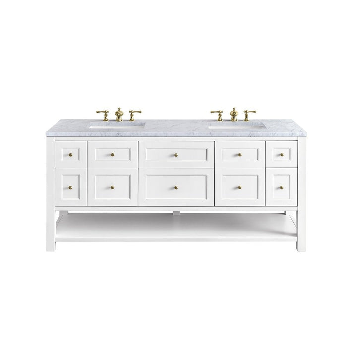 James Martin Vanities Breckenridge 72" Double Vanity, Bright White w/ 3 CM Carrara Marble Top