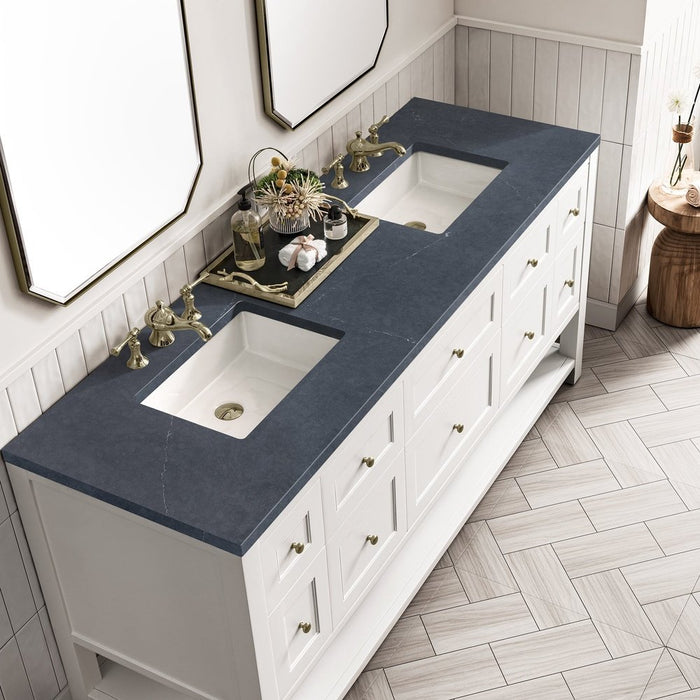 James Martin Vanities Breckenridge 72" Double Vanity, Bright White w/ 3 CM Charcoal Soapstone Top