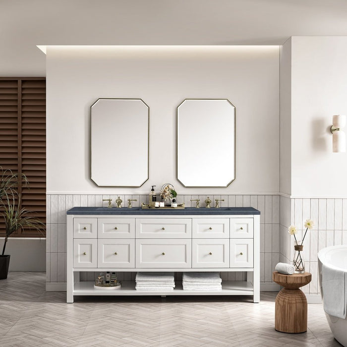 James Martin Vanities Breckenridge 72" Double Vanity, Bright White w/ 3 CM Charcoal Soapstone Top