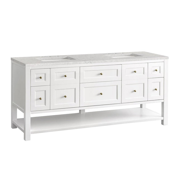 James Martin Vanities Breckenridge 72" Double Vanity, Bright White w/ 3 CM Eternal Jasmine Pearl Top