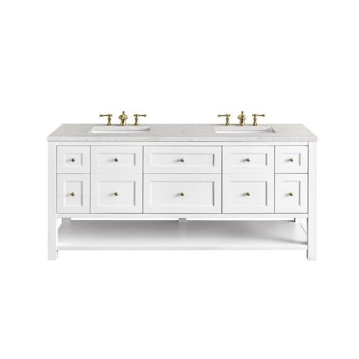 James Martin Vanities Breckenridge 72" Double Vanity, Bright White w/ 3 CM Eternal Jasmine Pearl Top