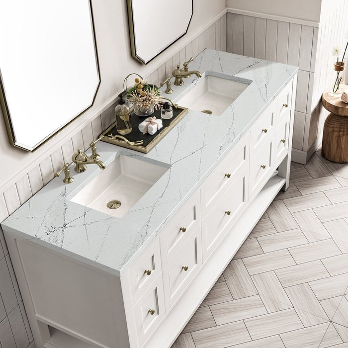 James Martin Vanities Breckenridge 72" Double Vanity, Bright White w/ 3 CM Ethereal Noctis Top