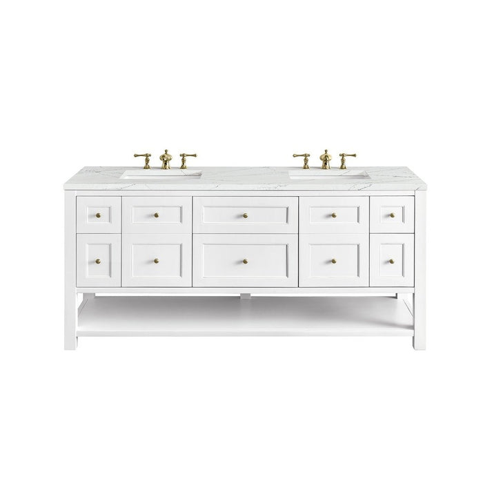 James Martin Vanities Breckenridge 72" Double Vanity, Bright White w/ 3 CM Ethereal Noctis Top