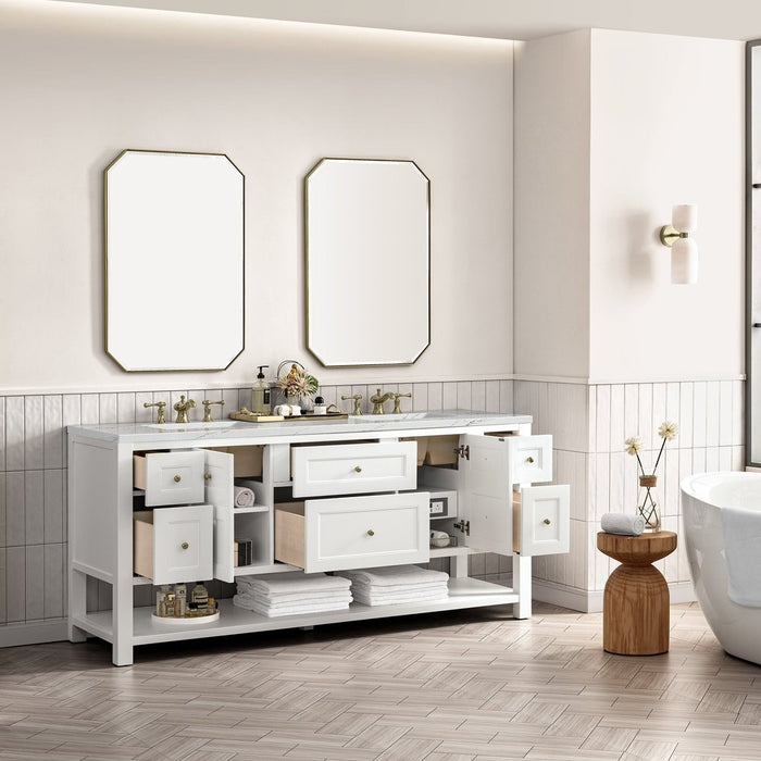 James Martin Vanities Breckenridge 72" Double Vanity, Bright White w/ 3 CM Ethereal Noctis Top