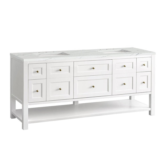 James Martin Vanities Breckenridge 72" Double Vanity, Bright White w/ 3 CM Ethereal Noctis Top