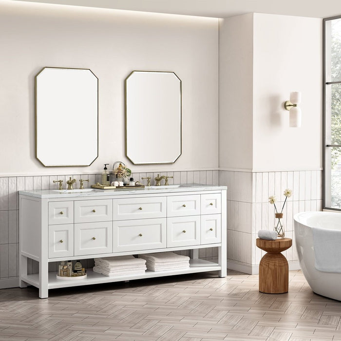 James Martin Vanities Breckenridge 72" Double Vanity, Bright White w/ 3 CM Ethereal Noctis Top