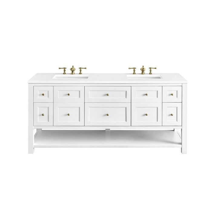 James Martin Vanities Breckenridge 72" Double Vanity, Bright White w/ 3 CM White Zeus Top